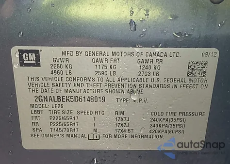 2013 Chevrolet Equinox Ls z USA, uszkodzony, nr VIN 2GNALBEK5D6148019